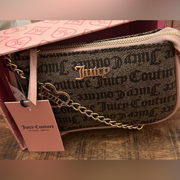 Juicy Couture Taupe Dark Brown Mini Wristlet Purse Set Logo Crossbody - Picture 5 of 7